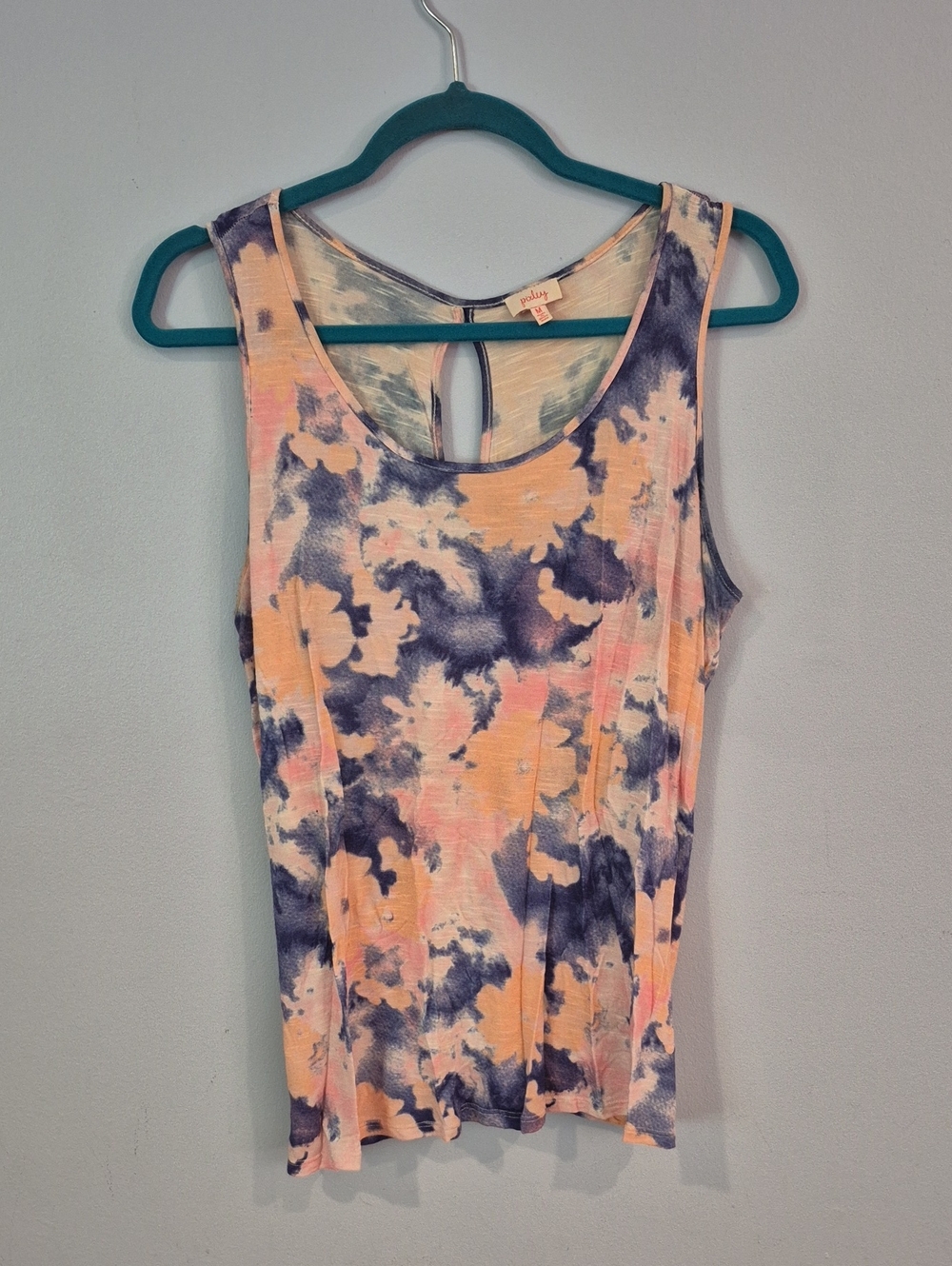 Mudd Peach and Navy Tie-Dye Scoop Neck Tank